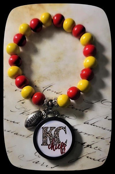 Leopard Print KC Chiefs Yellow and Red Stretch Bracelet Style #2