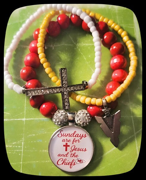 Sundays are for Jesus and the Chiefs 3 Stretch Bracelets