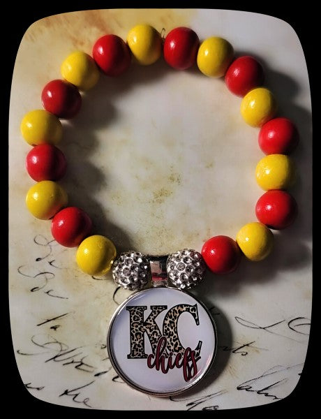 Leopard KC Chiefs Yellow and Red Stretch Bracelet