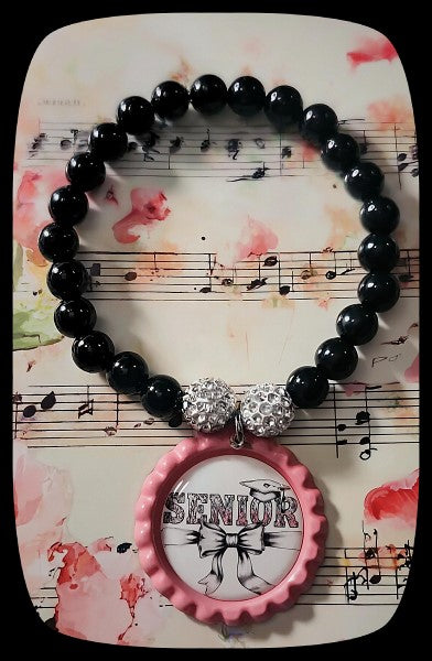 Black and Pink Senior Stretch Bracelet