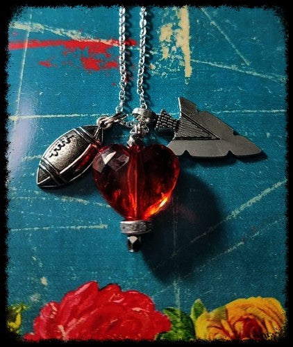 Arrowhead Red Heart Football Necklace