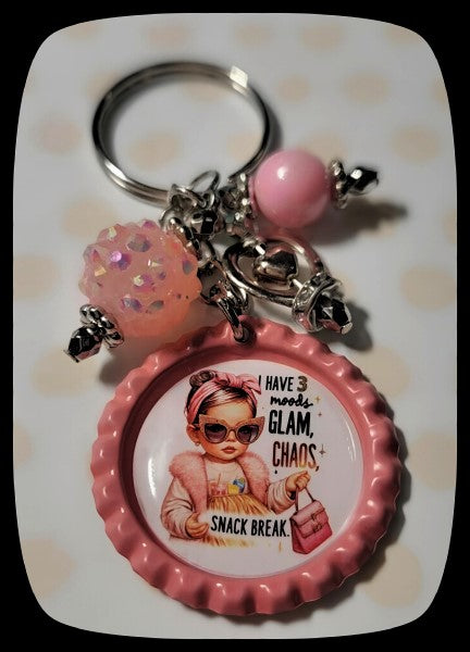 I Have 3 Moods Glam, Chaos and Snack Break Keychain