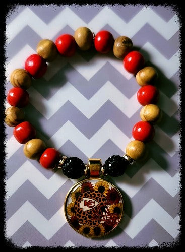KC Chiefs Leopard Print Helmet Stretch Bracelet