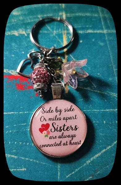 Sisters Always Connected At The Heart Keychain