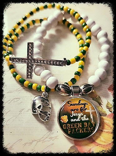 Sundays are For Jesus and the Green Bay Packers 3 Stretch Bracelet Set